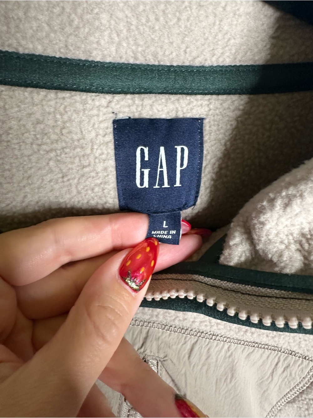GAP Beige Fleece Jacket with Dark Green Trim - Picture 2 of 7